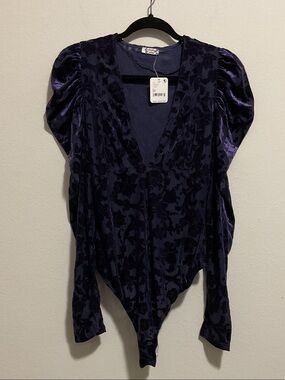 Free People Magic Hour V‑Neck Bodysuit-Color(Deep Sea) Size- M